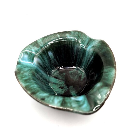 Vintage Blue Mountain Pottery Ashtray 3 Rests 4x1.5" Teal Drip Glaze MCM Retro - Picture 3 of 8